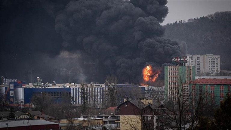 In Lviv, Ukraine, Russian missiles hit a fuel tank.