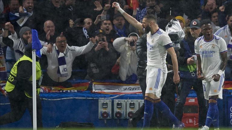 Benzema scored a hat-trick in Real Madrid’s Champions League quarterfinal win over Chelsea last night.