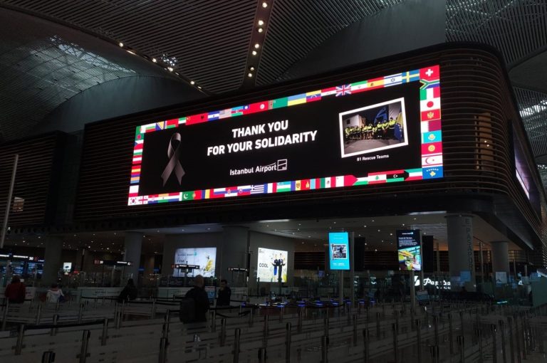 Istanbul Airport expresses gratitude to international earthquake rescue teams in  15 languages.
