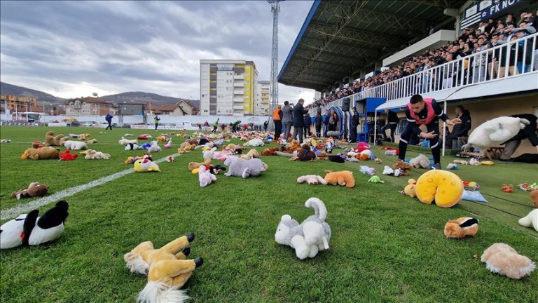 Football supporters in Serbia throw toys onto the field in honor of child survivors of Turkey’s earthquakes.