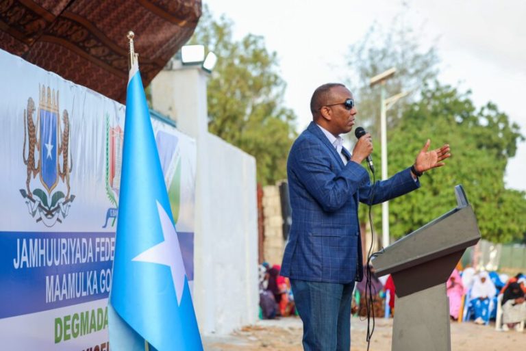 Prime Minister Hamza Abdi Barre attends a meeting of the Community Policing Task Force.