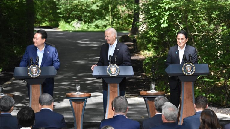 In a historic meeting, the United States, South Korea, and Japan agreed to expand security and economic ties.
