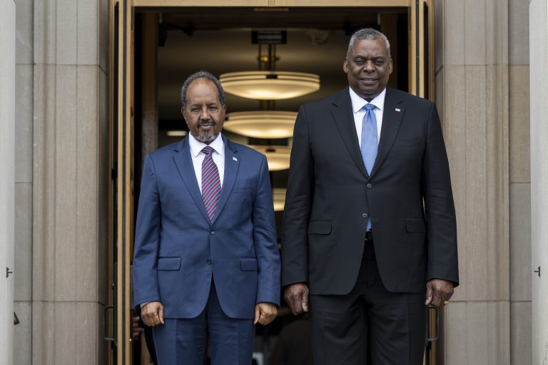 In Djibouti, the Somali president talks with the US defense secretary.