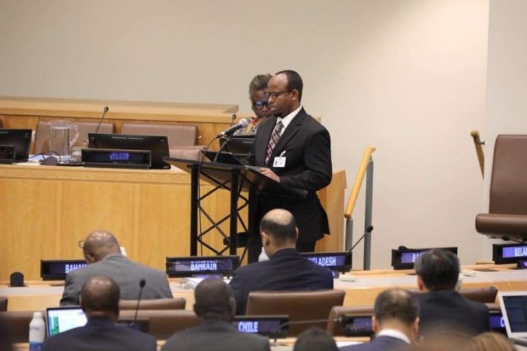 At a high-level meeting, the Minister of Health delivers a speech.