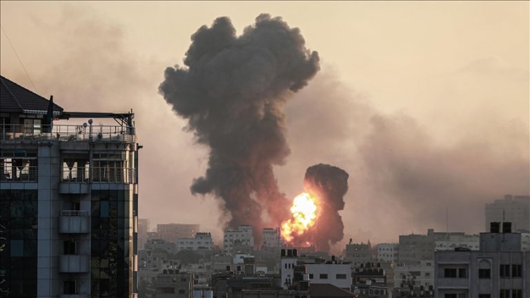 The Israeli army bombs the entrance to Gaza’s Al-Nasr Children’s Hospital.