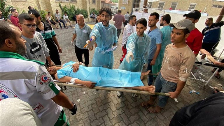 According to the Health Ministry, Al-Ahli Hospital in Gaza is overcrowded, with people bleeding to death.