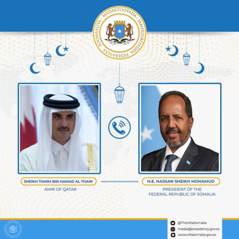 President Hassan and the Amir of Qatar talk about matters pertaining to the region and bilateral relations.