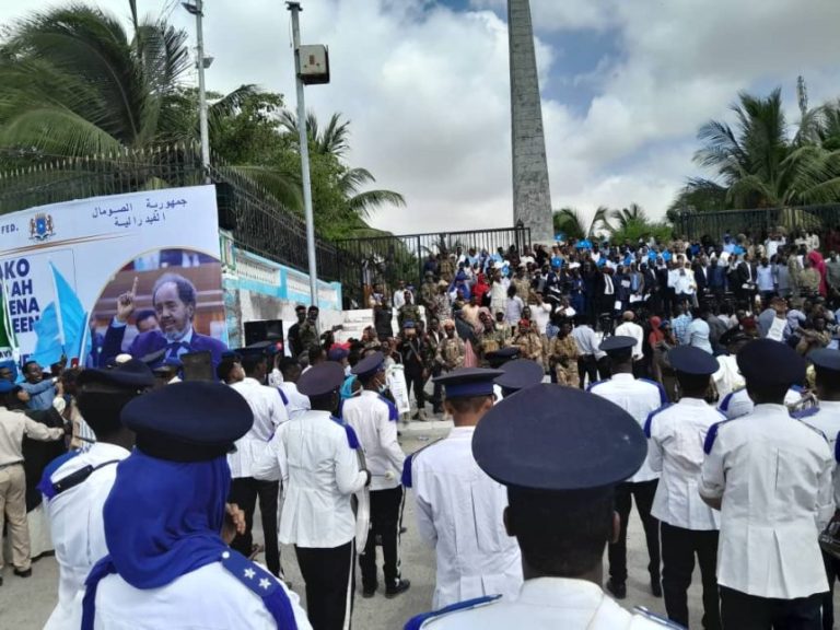 Government officials join thousands of people protesting against Ethiopia’s conduct.