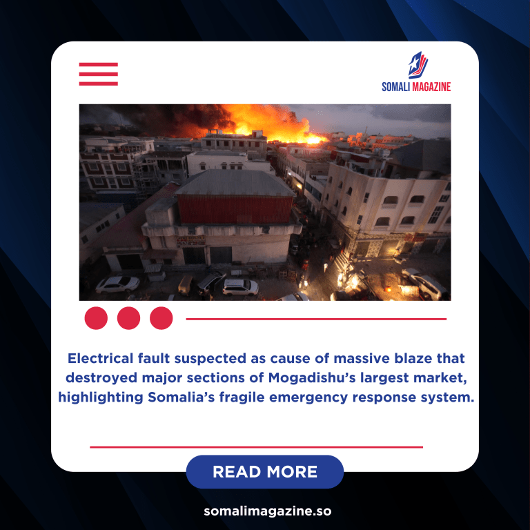 Devastating Fire Engulfs Suuq Bacaad Market, Leaving One Dead and Dozens of Businesses in Ruins