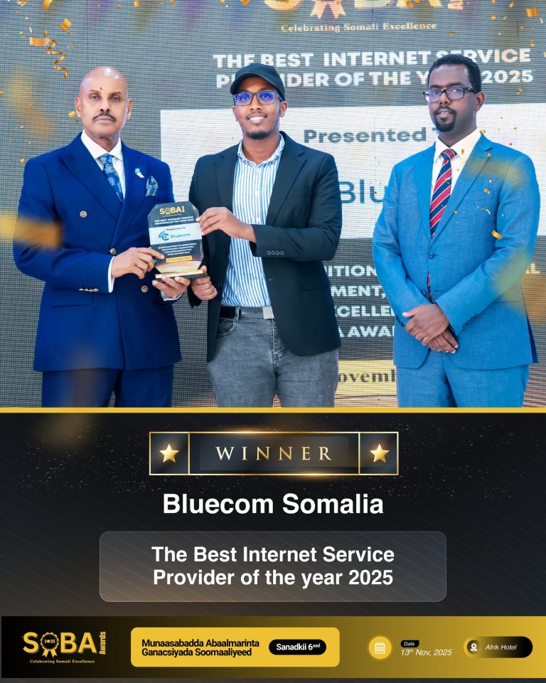 Bluecom Somalia’s coronation as “Best Internet Service Provider of the Year 2025” at the SOBA Awards