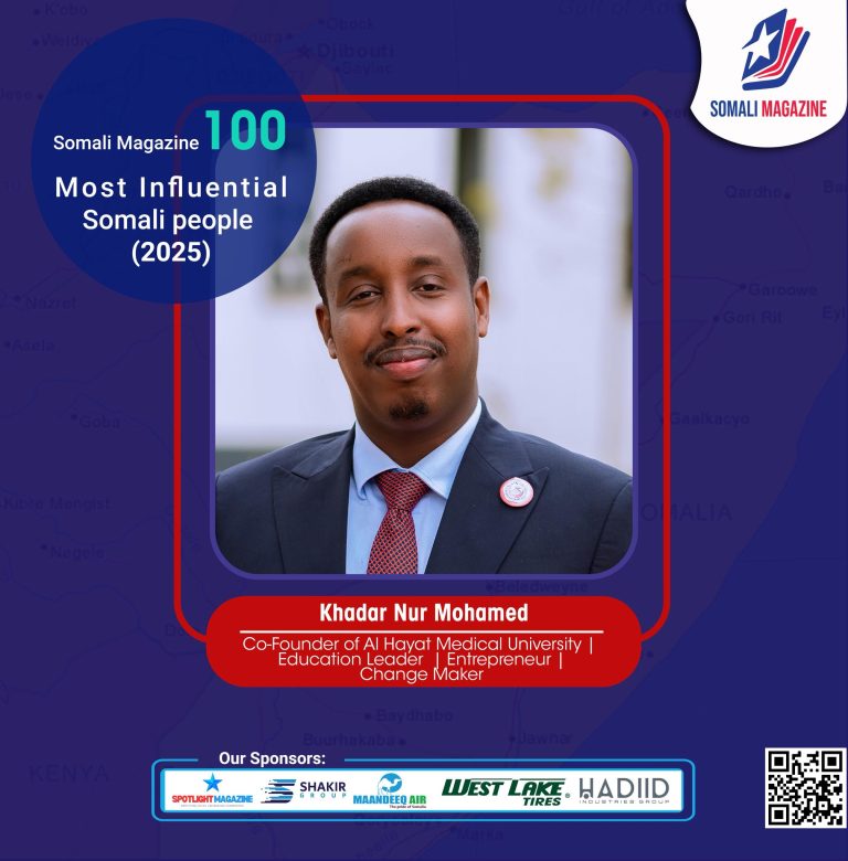 Khadar Nur Mohamed, Co-Founder of Al Hayat Medical University is among the list of 100 Most influential Somali People 2025