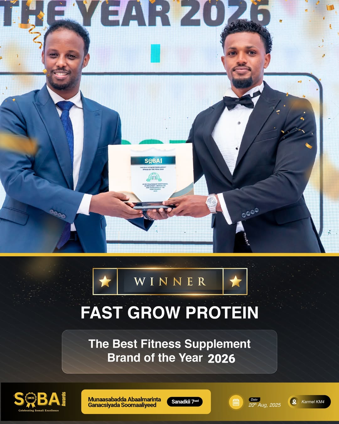 Fast Grow Protein Earns National Recognition as Best Fitness Supplement Brand of the Year 2026 at SOBA Awards