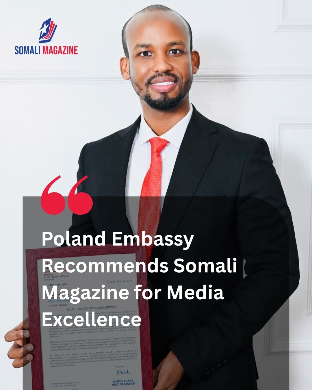 Somali Magazine Receives Official Recommendation from the Embassy of the Republic of Poland in Nairobi