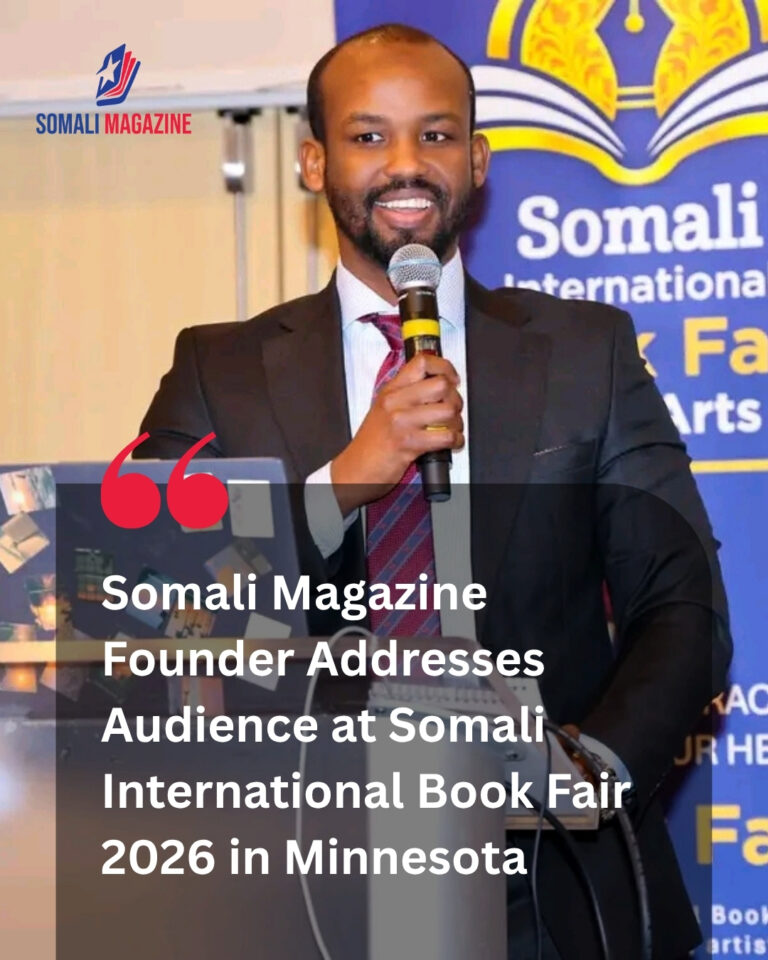 Somali Magazine Founder and Editor-in-Chief Addresses Audience at Somali International Book Fair & Arts 2026 in Minnesota